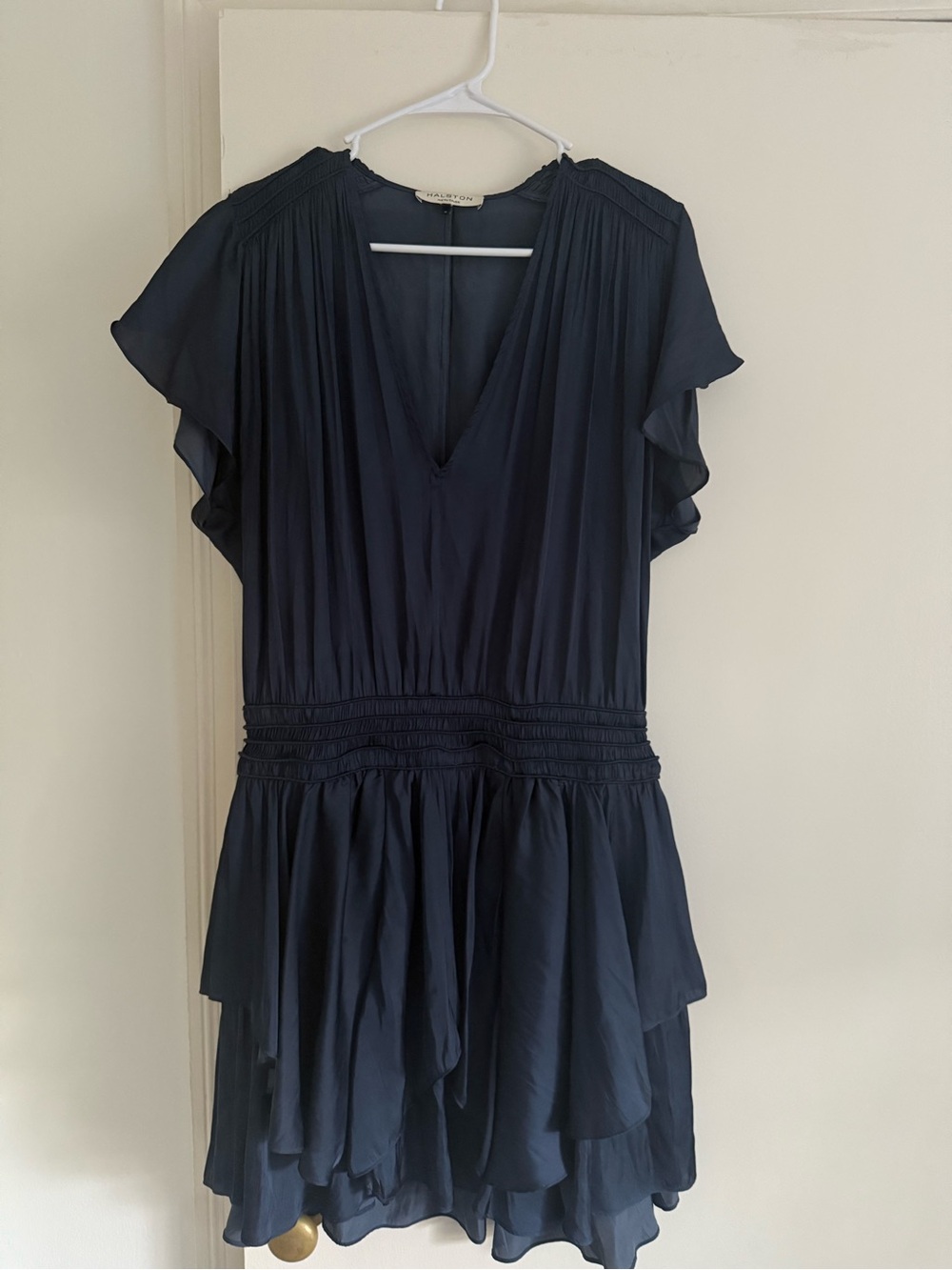 Halston Heritage Navy Blue Layered V-Neck Dress